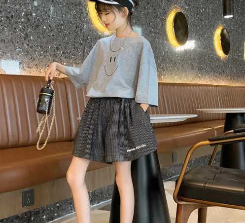 KYII Girls set two-piece Short Sleeve Round-neck top children Set kyii0155