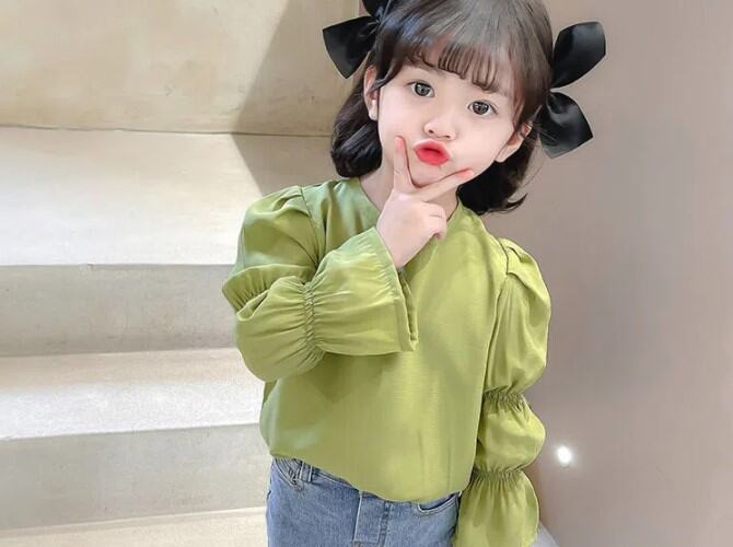 KYII Girls Long Sleeve summer children Cotton Korean Round-neck Top kyii0196