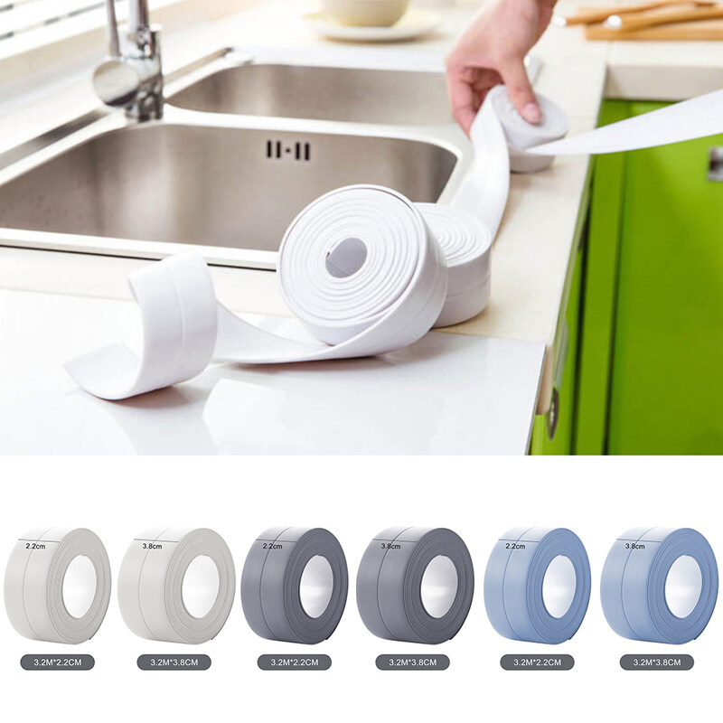 3.2m Kitchen Sink Bathroom Shower Waterproof Self Adhesive Sealing Strip Tape PVC Mold Proof Wall Stickers Window Door Gap Seam Tapes